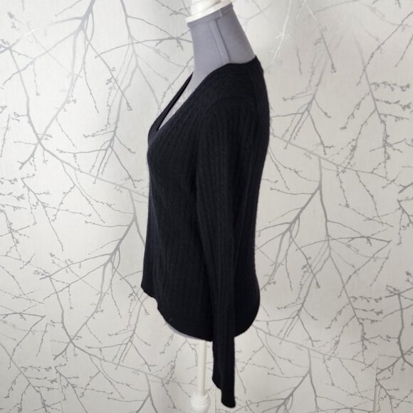 Jones New York Black Cable Knit 100% Cashmere V-Neck Sweater - Picture 2 of 5